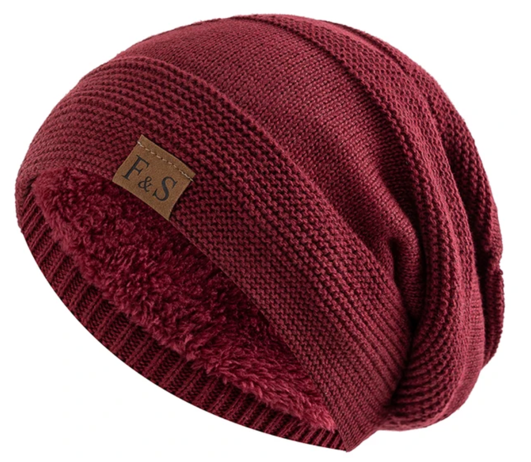 Men's Slouch Beanie | Lined | Winter - Red
