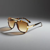 Men's Square Aviator Sunglasses - Gradient UV400 Acetate - Leopard