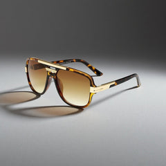 Men's Square Aviator Sunglasses - Gradient UV400 Acetate - Leopard