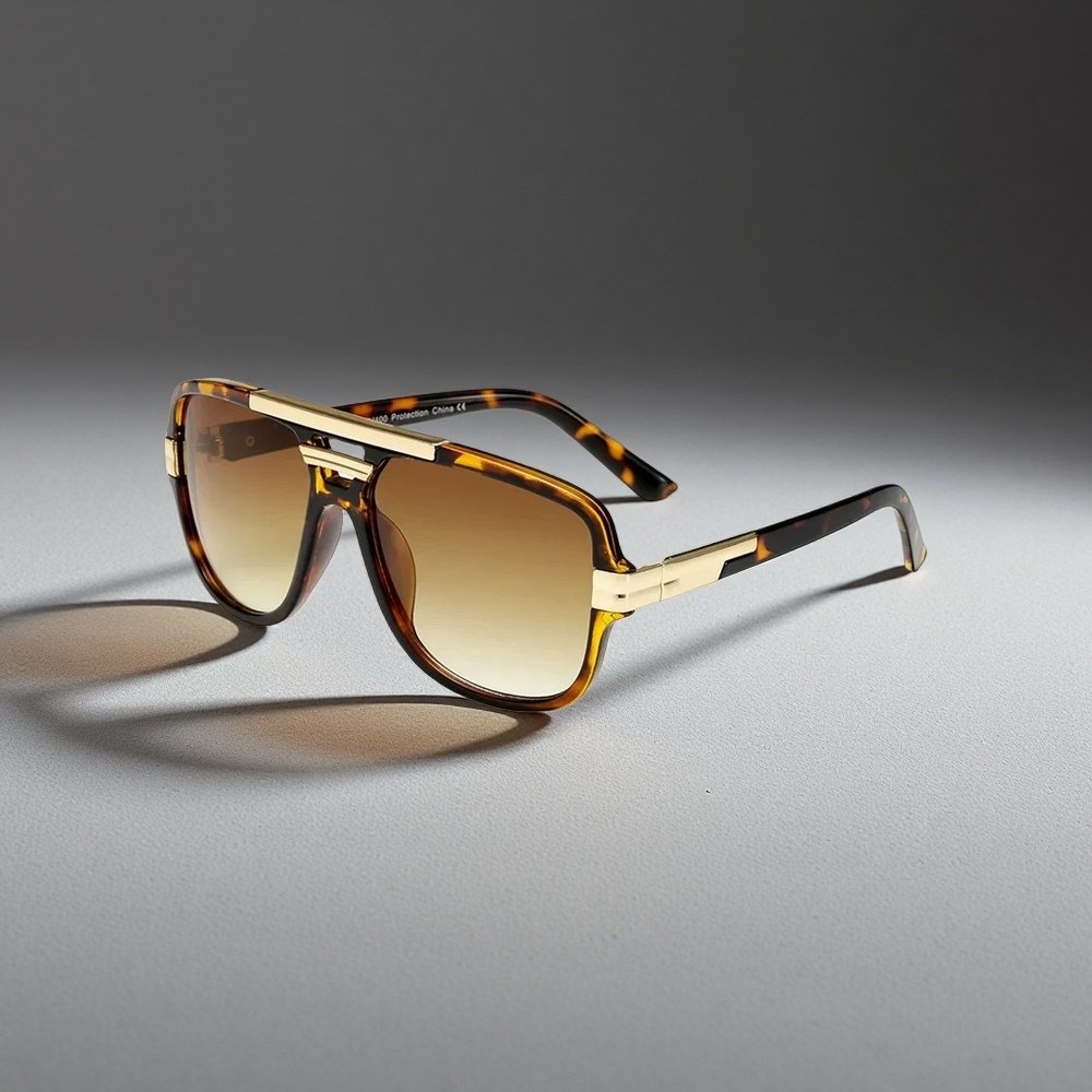 Men's Square Aviator Sunglasses - Gradient UV400 Acetate - Leopard