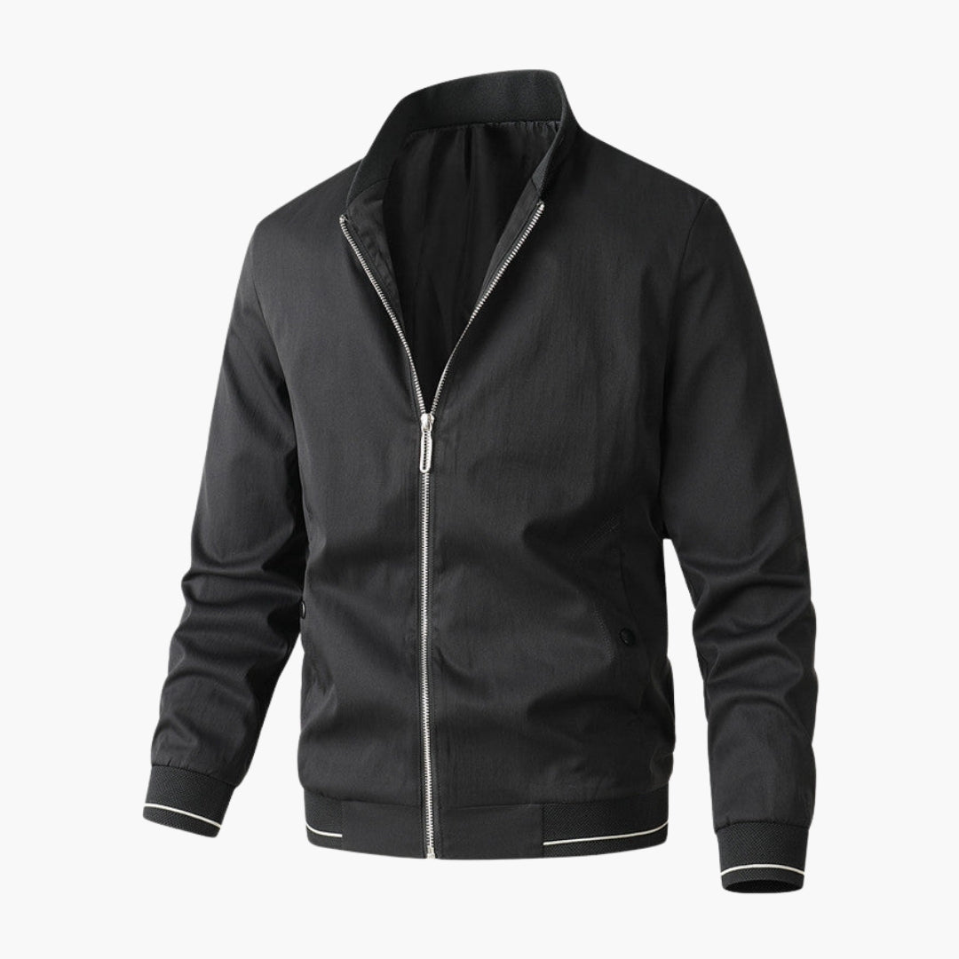 Men's Straight Collar Bomber | Ribbed | Spring - Black