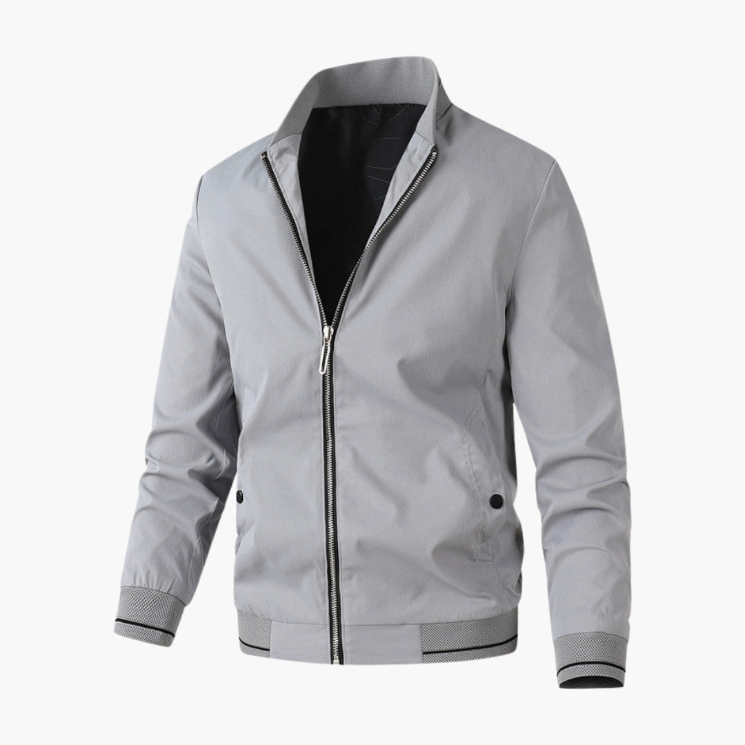 Men's Straight Collar Bomber | Ribbed | Spring - Gray