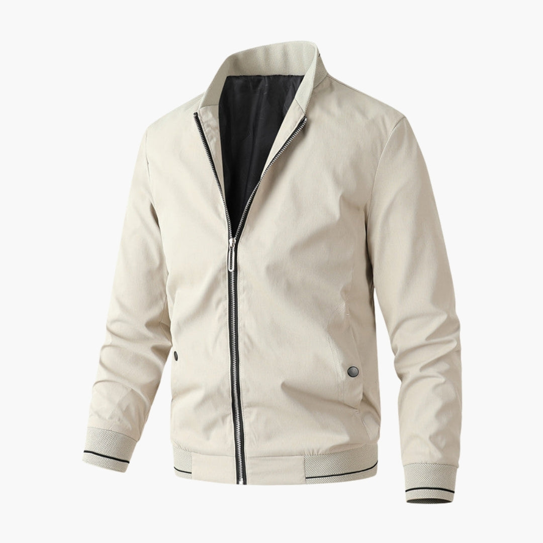 Men's Straight Collar Bomber | Ribbed | Spring - Khaki