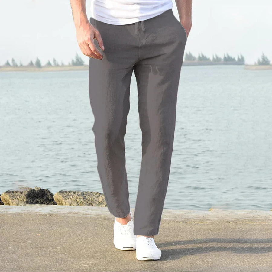 Men's Straight Fit Pants | Drawstring Waist | Summer - Gray