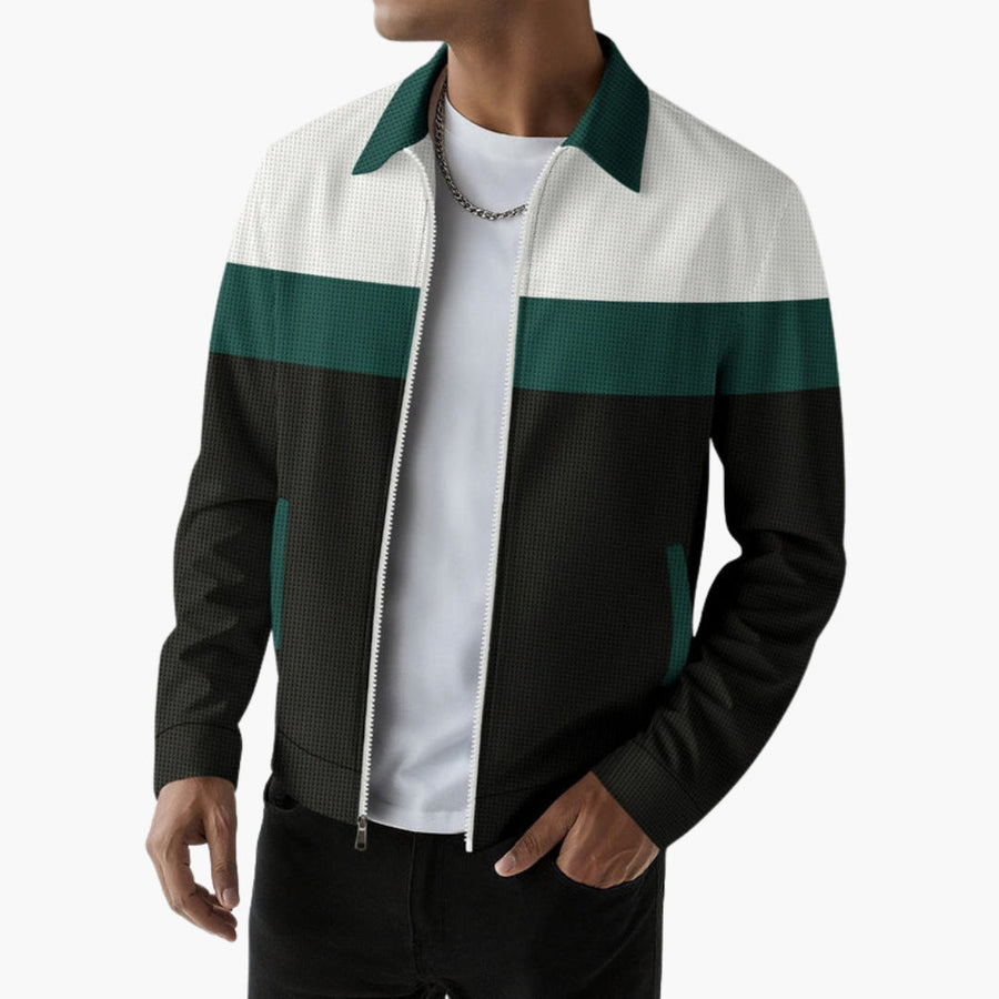 Men's Striped Bomber | Color Block | Winter - Black-Green