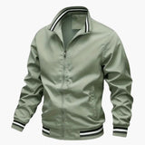 Men's Striped Collar Bomber | Ribbed Trim | Full Zip | Autumn - Light Green