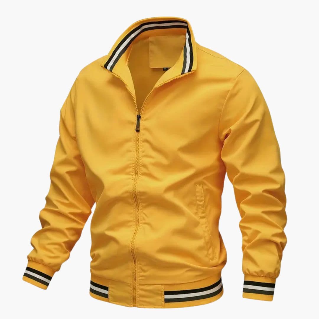 Men's Striped Collar Bomber | Ribbed Trim | Full Zip | Autumn - Yellow