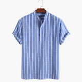 Men's Striped Linen Shirt | Short Sleeve | Summer - Blue
