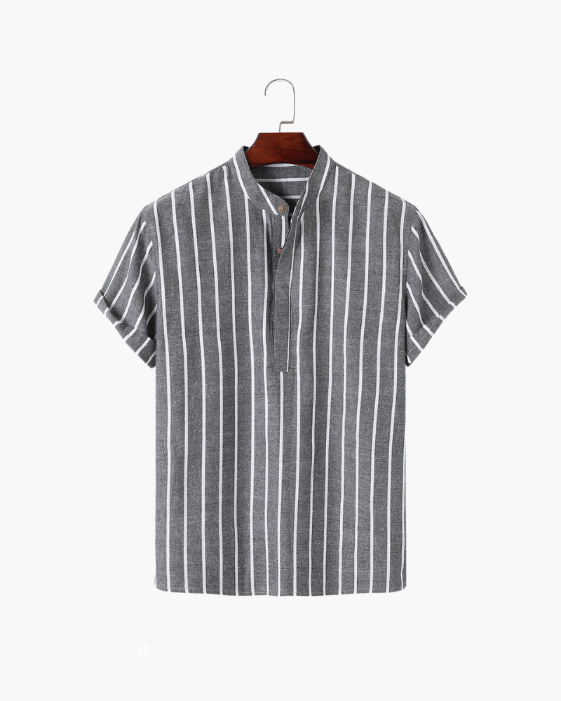 Men's Striped Linen Shirt | Short Sleeve | Summer - Gray
