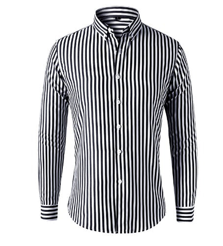 Men's Striped Shirt | Bold Blue & White | Classic | Winter - Black