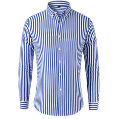 Men's Striped Shirt | Bold Blue & White | Classic | Winter - Blue