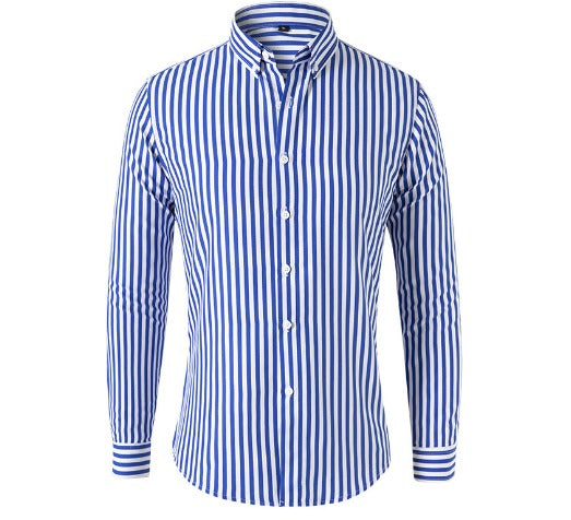 Men's Striped Shirt | Bold Blue & White | Classic | Winter - Blue