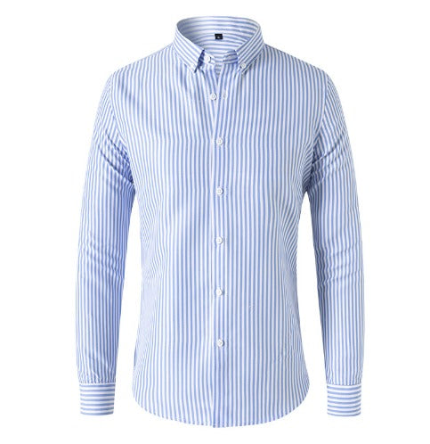 Men's Striped Shirt | Bold Blue & White | Classic | Winter - Light Blue