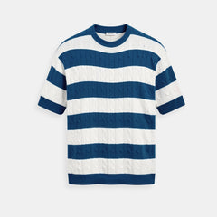 Men's Striped Sweater | Short Sleeves | Summer - Navy