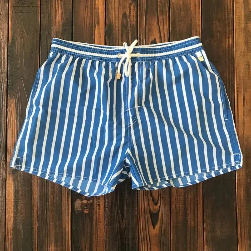 Men's Striped Swim Shorts | Retro | Quick-Dry | Summer - Blue