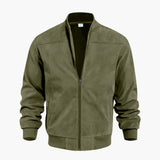 Men's Suede Bomber | Stand-Up Collar | Autumn - Olive