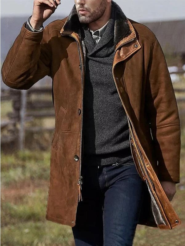 Men's Suede Jacket Waterproof - Three-Quarter Length | Autumn - Brown