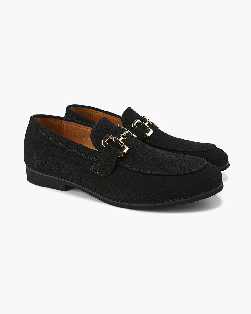 Men's Suede Slipper | Horsebit Accent | Cozy | Winter - Black