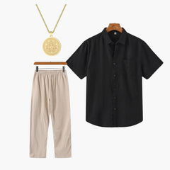 Men's Summer Set | Shirt Pants & Chain | Urban - Black