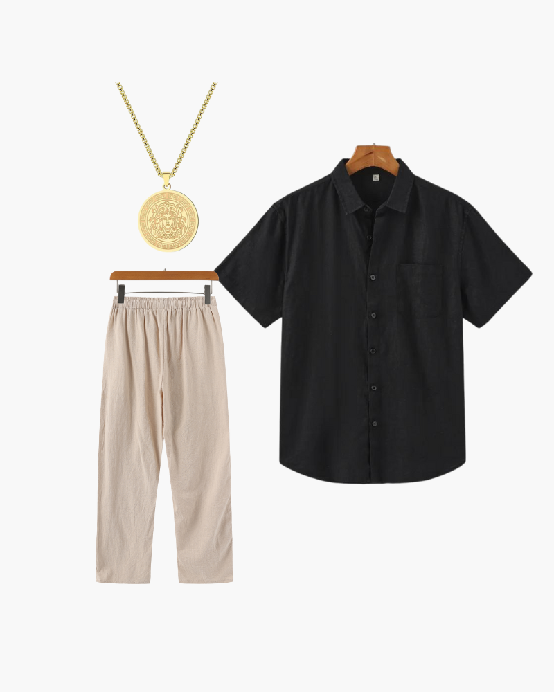 Men's Summer Set | Shirt Pants & Chain | Urban - Black
