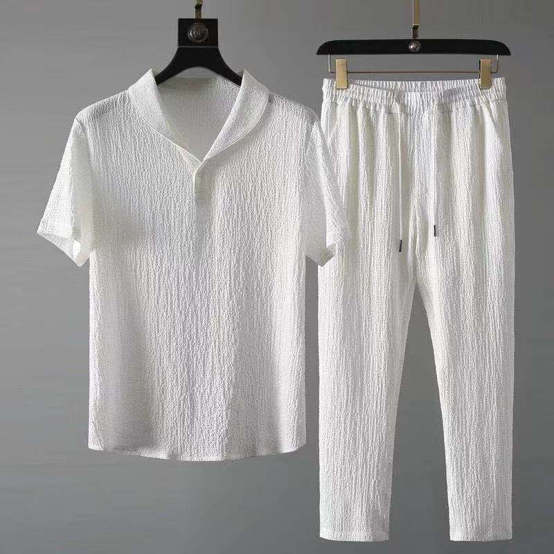 Men's Summer Shirt & Pants Set | Cotton | Casual - White