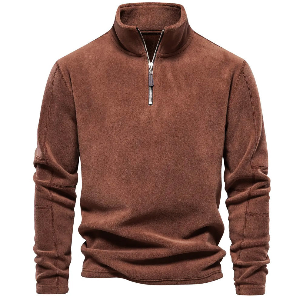 Men's Sweater | Fleece-Lined | Crew Neck | Autumn - Brown