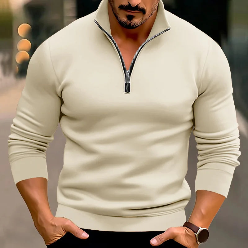 Men's Sweater | Half-Zip | Relaxed | Autumn - Beige