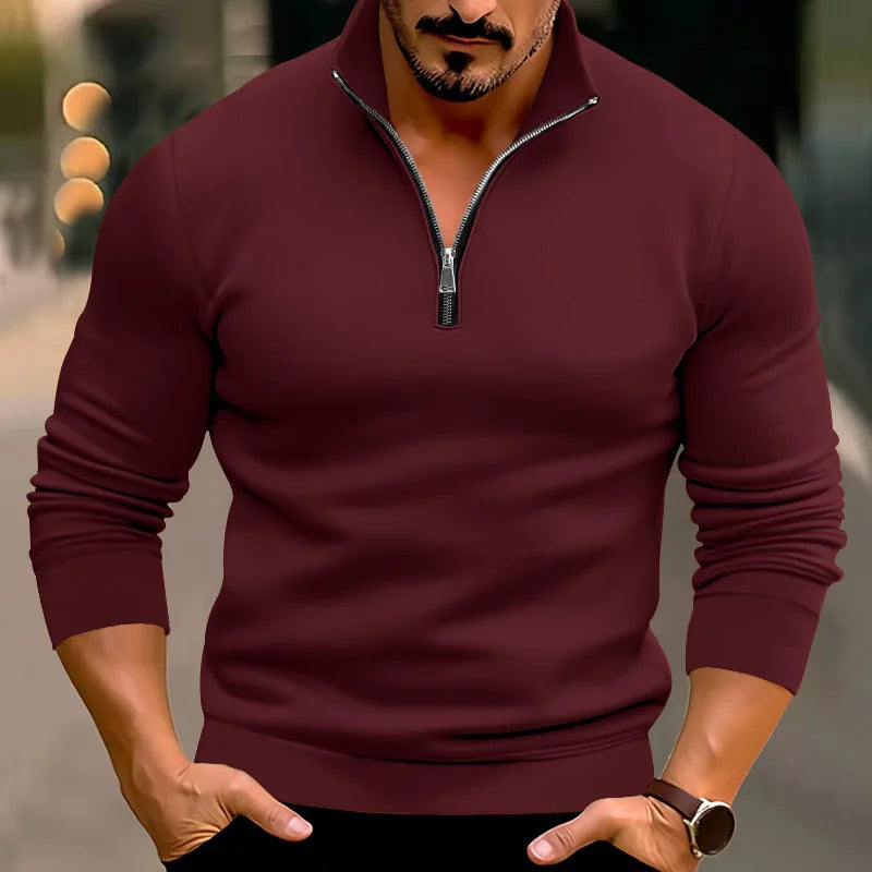 Men's Sweater | Half-Zip | Relaxed | Autumn - Burgundy