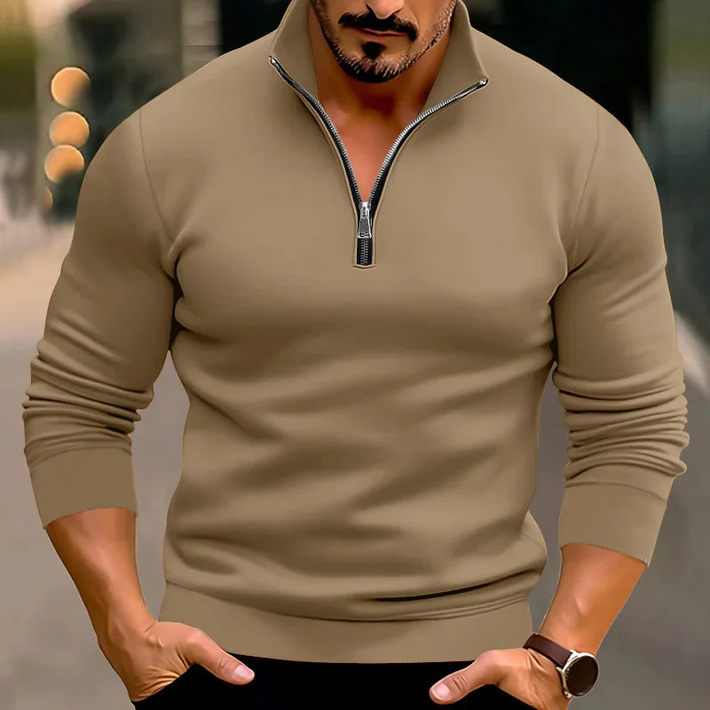 Men's Sweater | Half-Zip | Relaxed | Autumn - Khaki