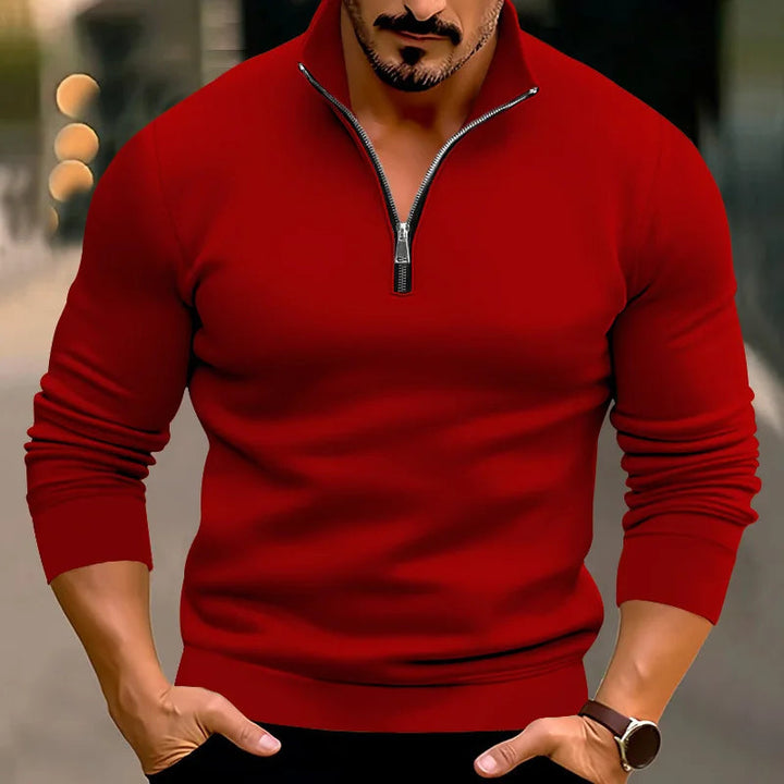 Men's Sweater | Half-Zip | Relaxed | Autumn - Red
