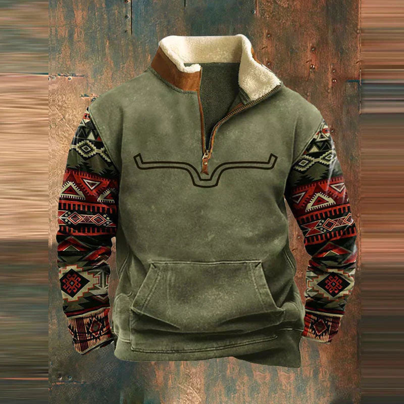 Men's Sweater | Half-Zip | Sherpa Collar | Autumn - Green