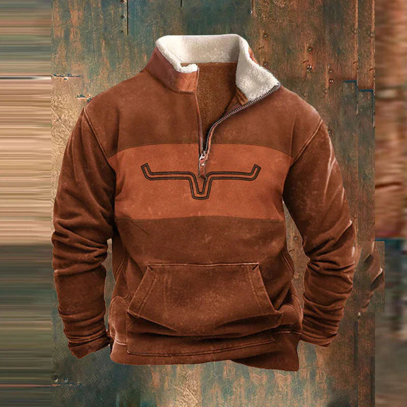 Men's Sweater | Half-Zip | Sherpa Collar | Autumn - Orange