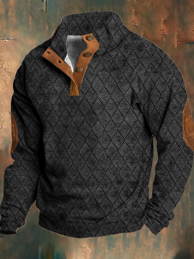 Men's Sweater | Retro Crew Neck | Textured | Winter - Black