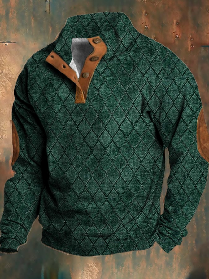 Men's Sweater | Retro Crew Neck | Textured | Winter - Green