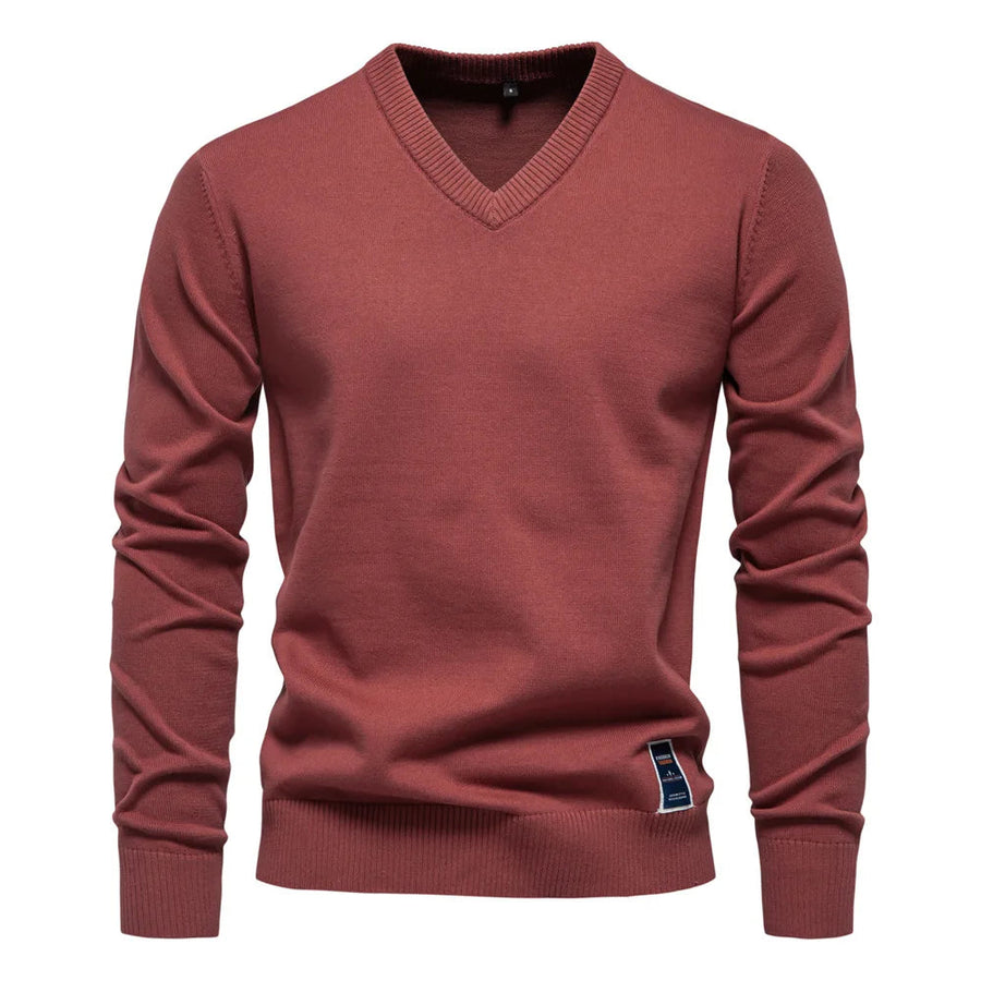 Men's Sweater | V-Neck | Crew Knit | Winter - Red