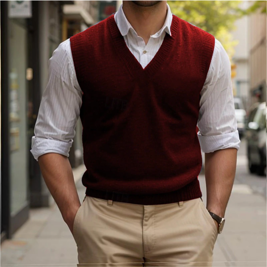 Men's Sweater Vest | V-Neck | Tailored | Autumn - Red