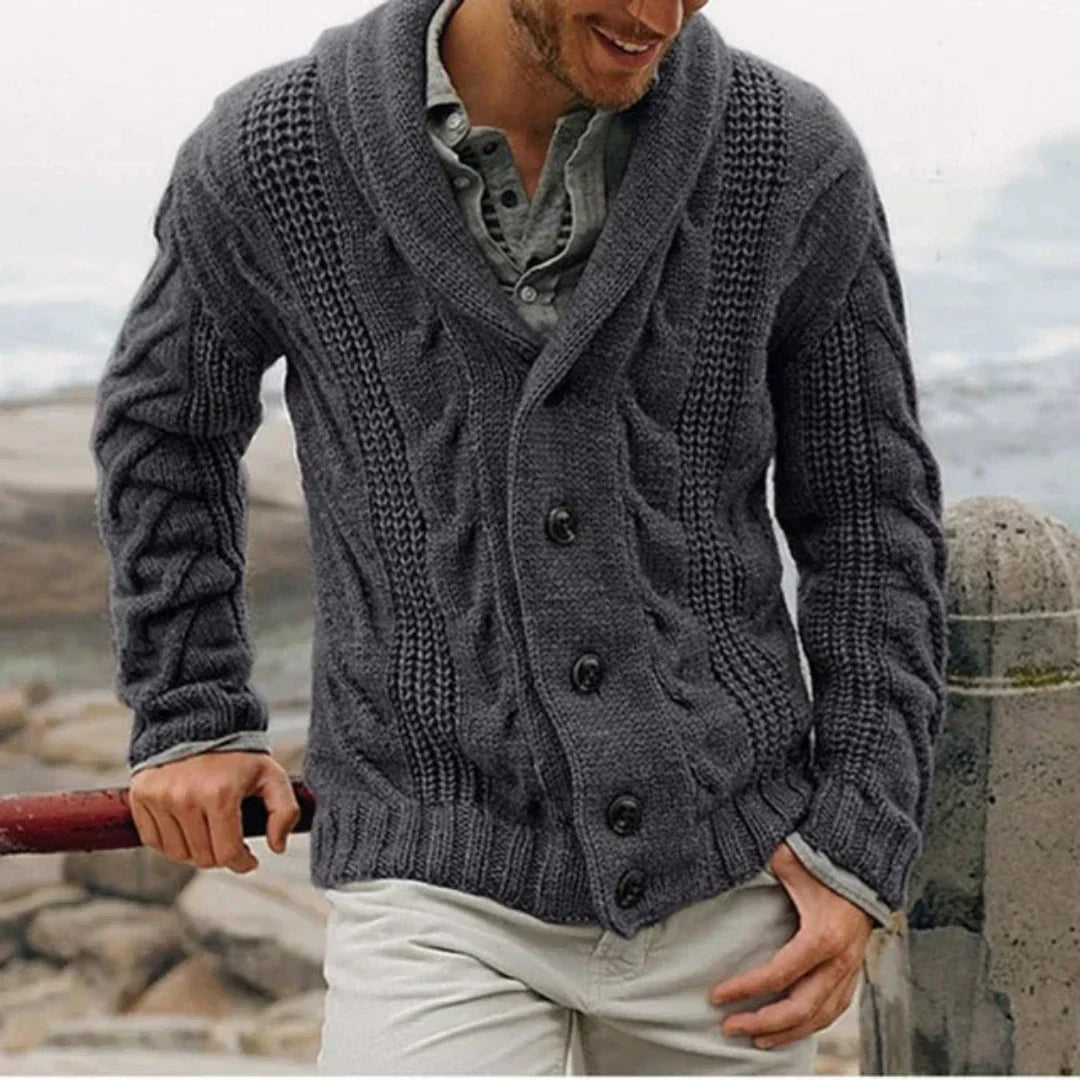 Men's Sweater | Vintage | Button Front | Winter - Dark Gray