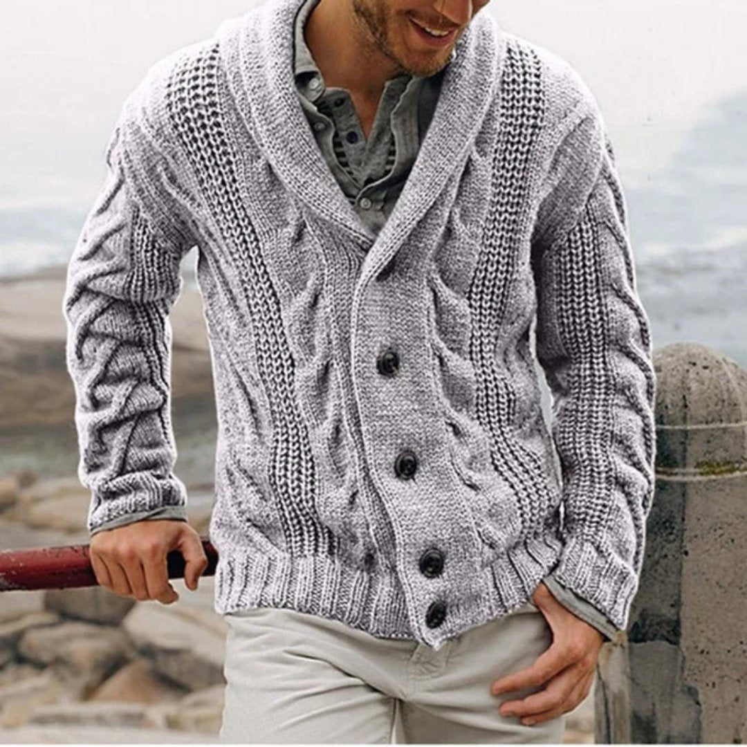 Men's Sweater | Vintage | Button Front | Winter - Light Gray