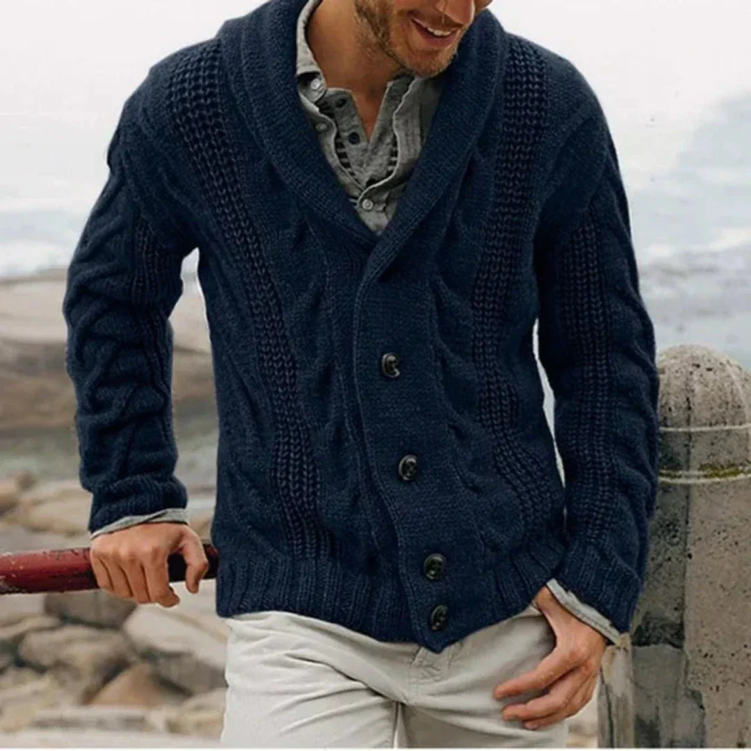 Men's Sweater | Vintage | Button Front | Winter - Navy