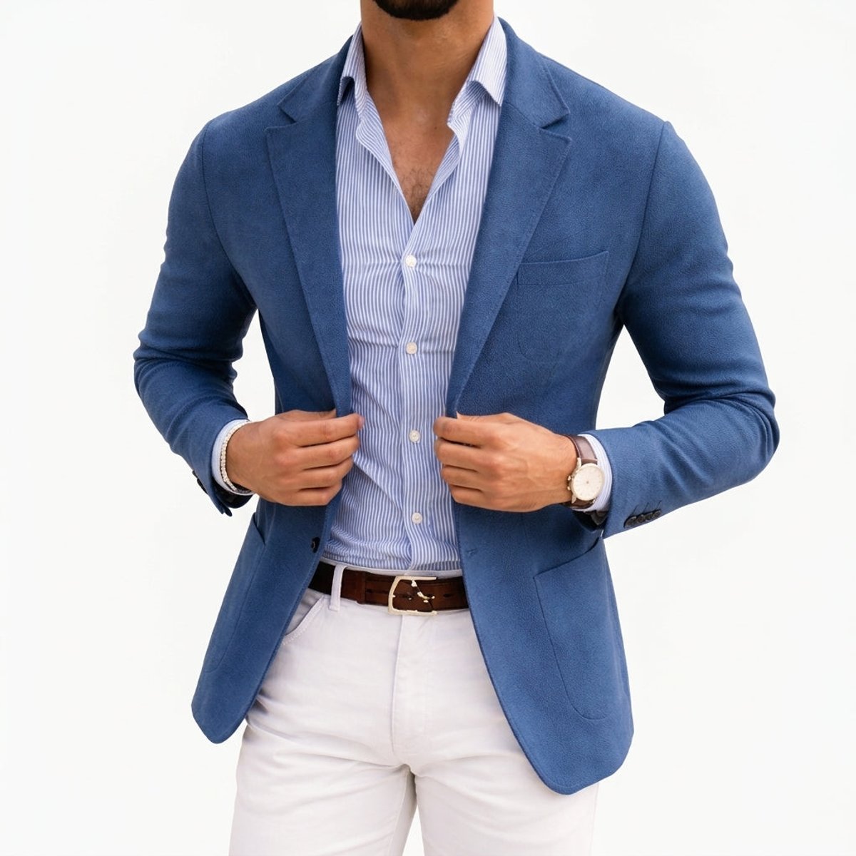 Men's Tailored Knit Blazer - Notch Lapel | Autumn - Blue