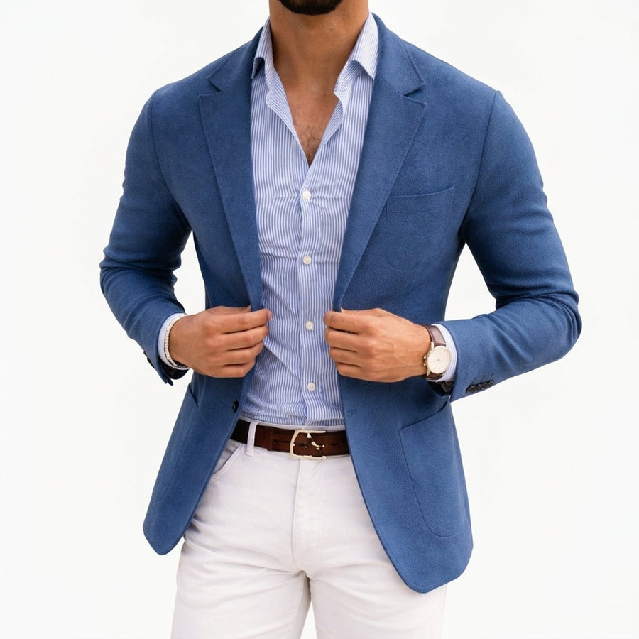 Men's Tailored Knit Blazer - Notch Lapel | Autumn - Blue