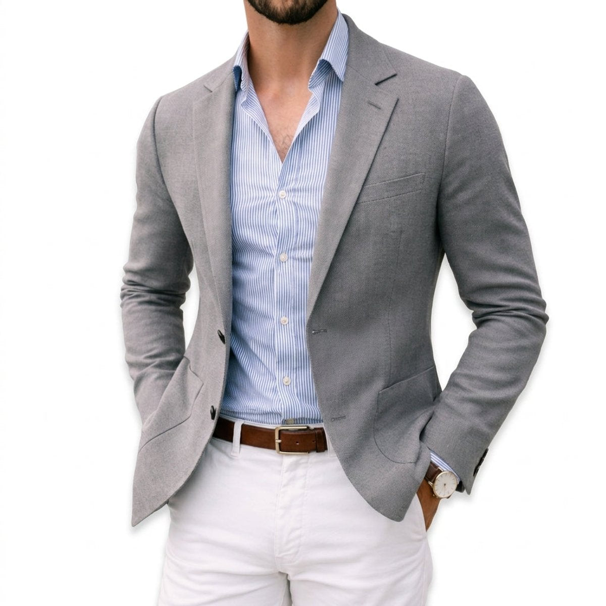 Men's Tailored Knit Blazer - Notch Lapel | Autumn - Silver