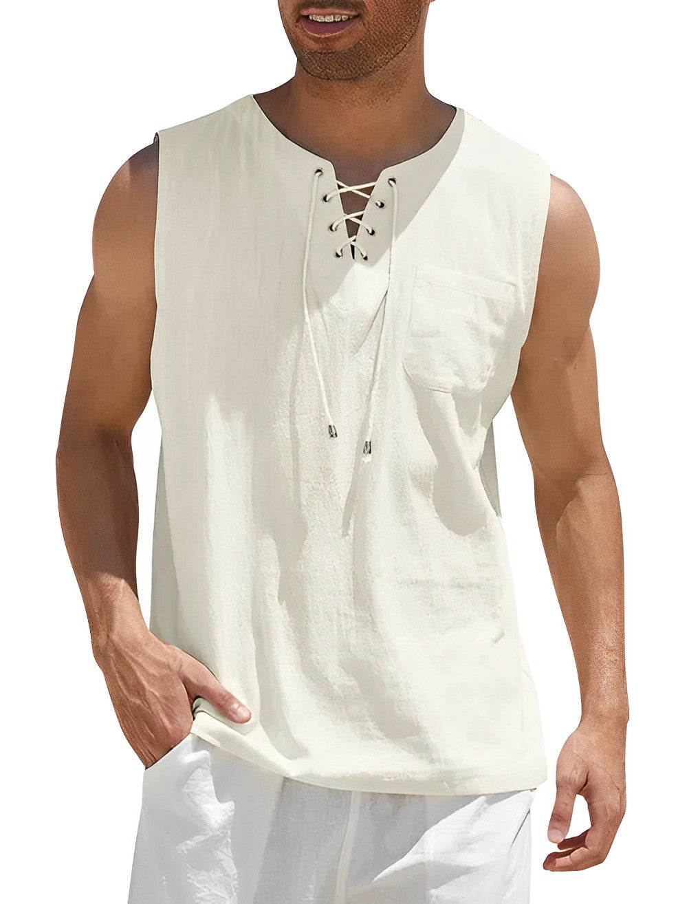 Men's Tank Top | Relaxed Fit | V-Neck | Summer - Cream