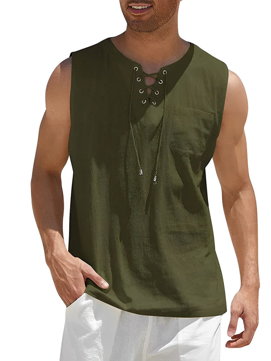 Men's Tank Top | Relaxed Fit | V-Neck | Summer - Olive