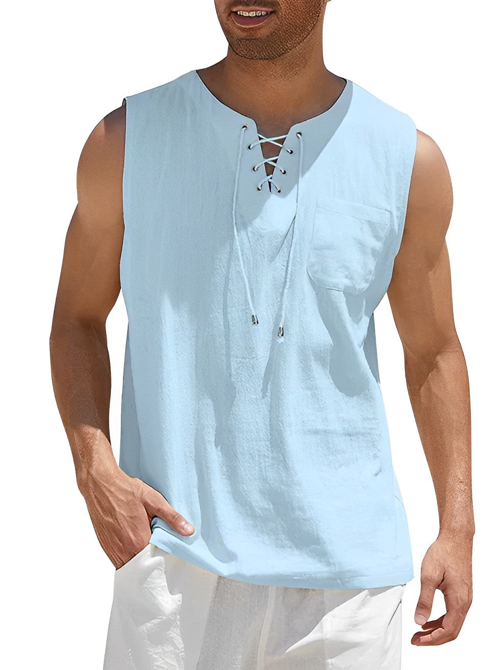 Men's Tank Top | Relaxed Fit | V-Neck | Summer - Sky Blue