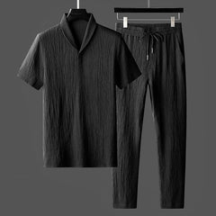 Men's Textured Shirt & Pant Set | Luxe | Summer - Black