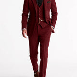 Men's Three-Piece Business Suit Set - Tailored Fit | Autumn - Burgundy