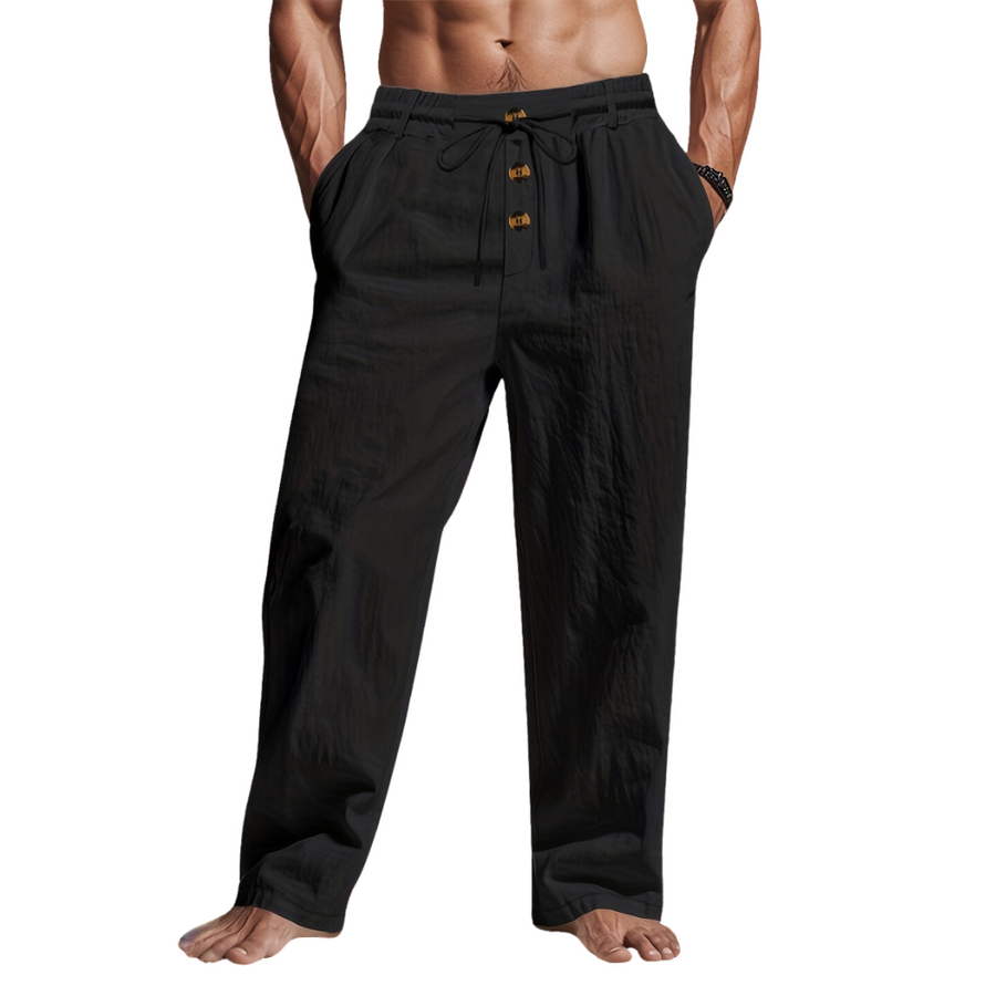 Men's Trousers | Wide Leg | Button Front | Summer - Black