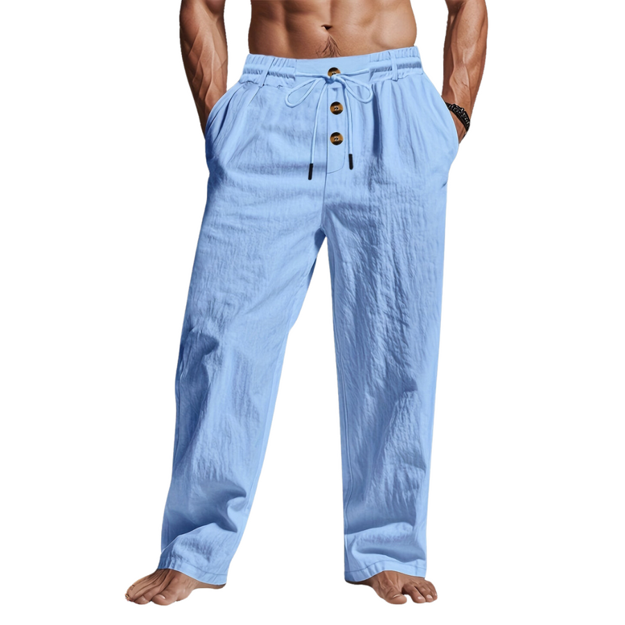 Men's Trousers | Wide Leg | Button Front | Summer - Blue