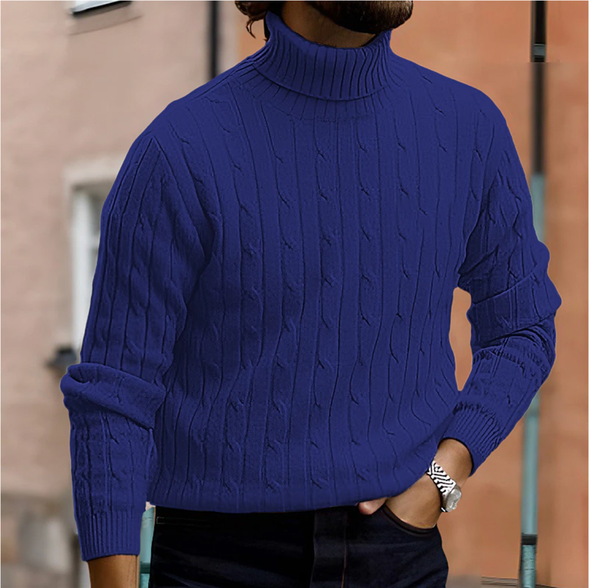 Men's Turtleneck | Ribbed Knit | Classic Style | Winter - Blue